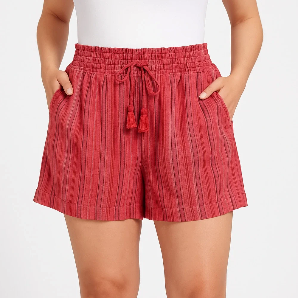 Briggs Shorts Size XL Red Striped Pattern Tassel Drawstring Pockets Linen Blend - Picture 2 of 15